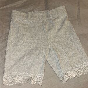 Forever 21 Heather Gray Bicycle Shorts with Lace Trim